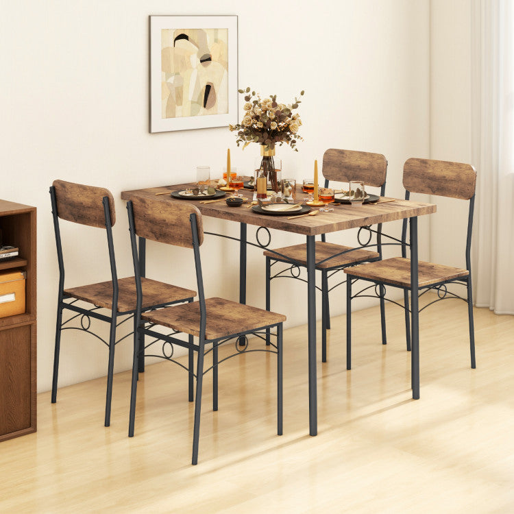 5-Piece Industrial Dining Table Set for 4 for Small Place Apartment
