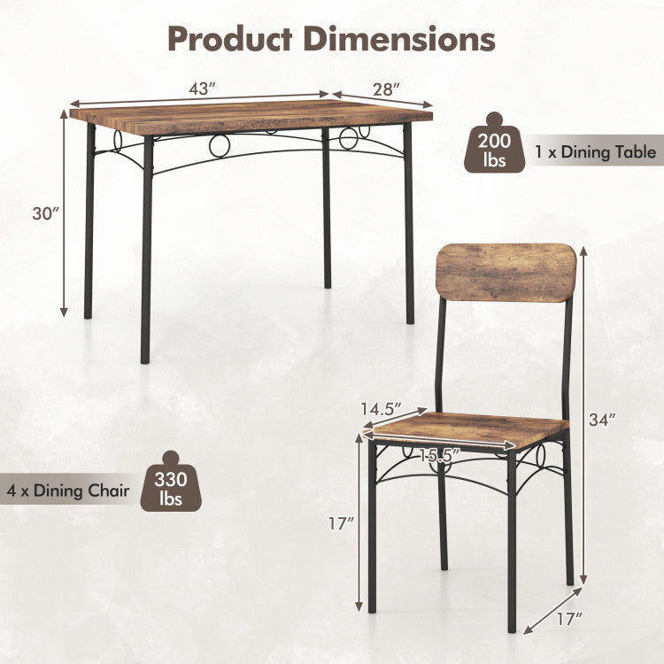 5-Piece Industrial Dining Table Set for 4 for Small Place Apartment