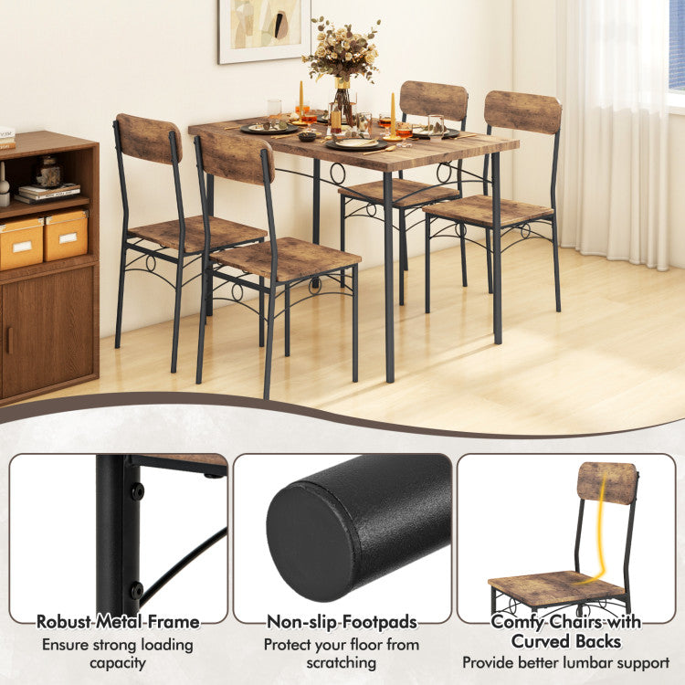 5-Piece Industrial Dining Table Set for 4 for Small Place Apartment