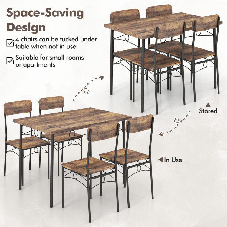 5-Piece Industrial Dining Table Set for 4 for Small Place Apartment