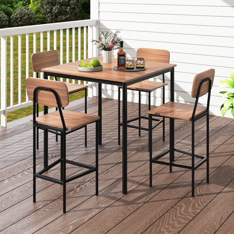 5 Pieces Industrial Dining Table Set with Counter Height Table and 4 Bar Stools