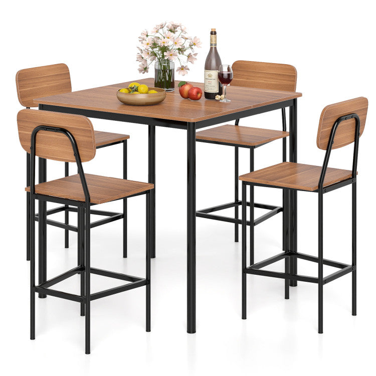 5 Pieces Industrial Dining Table Set with Counter Height Table and 4 Bar Stools
