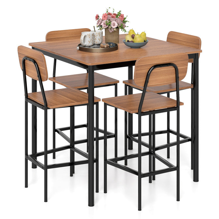 5 Pieces Industrial Dining Table Set with Counter Height Table and 4 Bar Stools