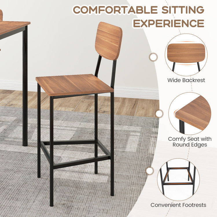 5 Pieces Industrial Dining Table Set with Counter Height Table and 4 Bar Stools