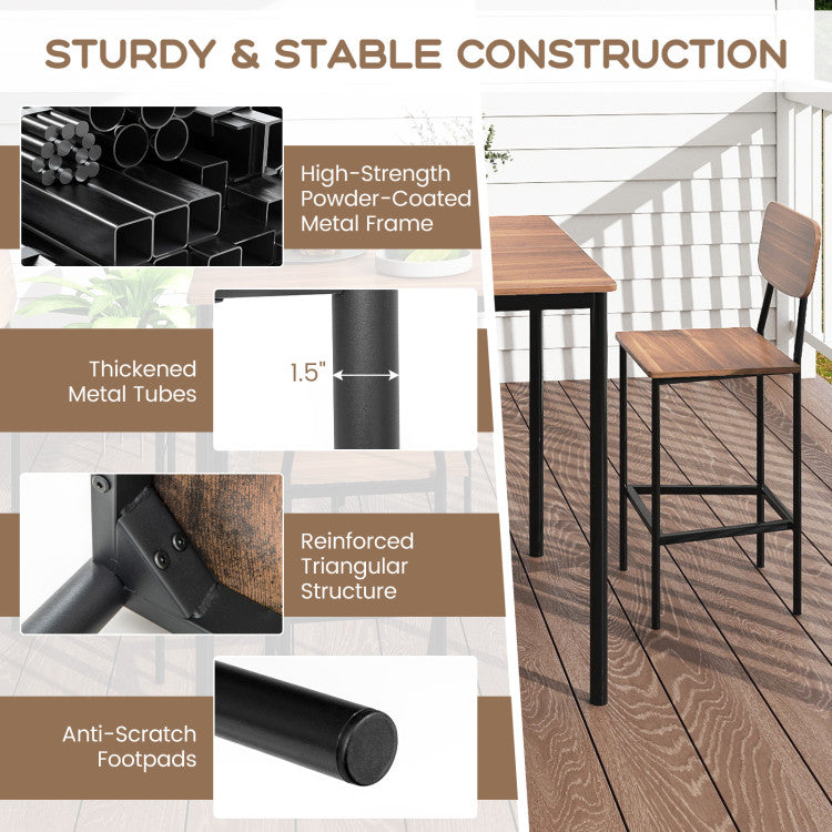 5 Pieces Industrial Dining Table Set with Counter Height Table and 4 Bar Stools