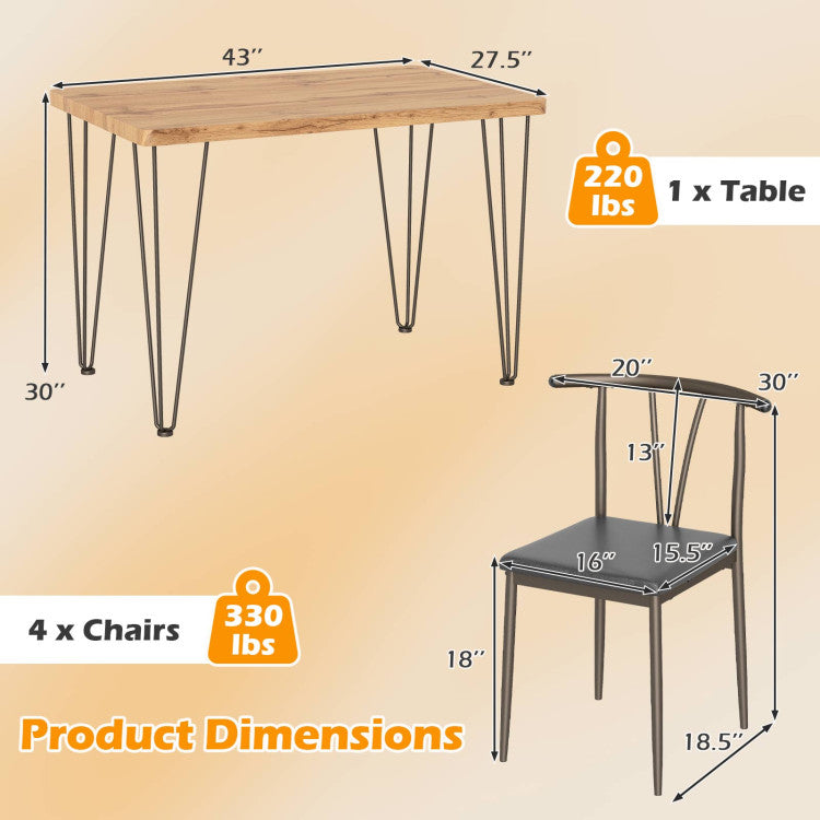 5-Piece Space-saving Dining Table Set Industrial Rectangular Kitchen Table and 4 Armless Chairs