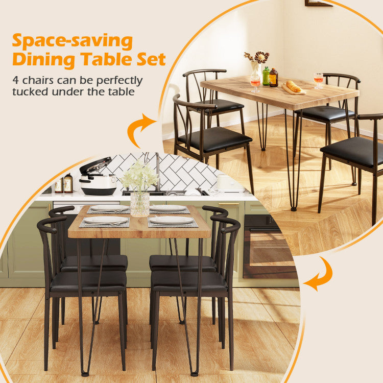 5-Piece Space-saving Dining Table Set Industrial Rectangular Kitchen Table and 4 Armless Chairs