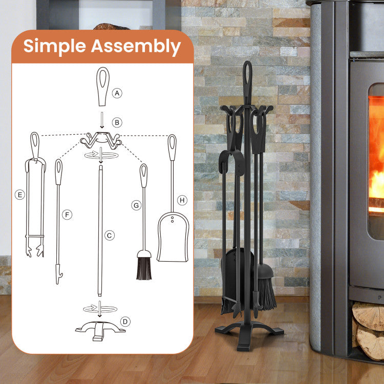 5 Pieces Fireplace Tool Set Fireplace Accessories with Poker