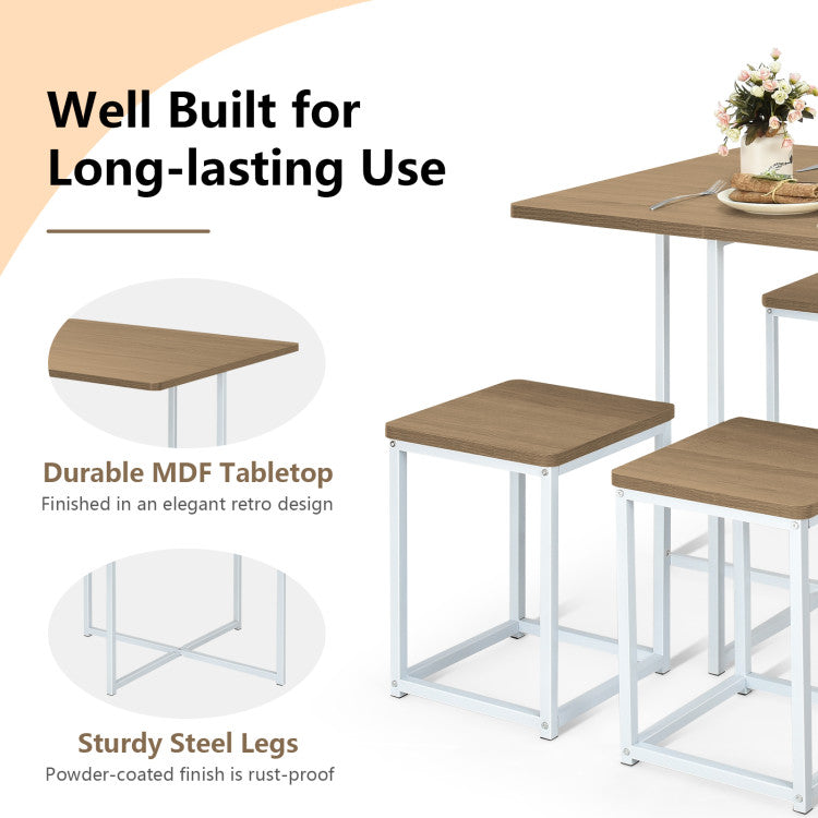 5 Pieces Metal Frame Dining Set with Compact Dining Table and 4 Stools