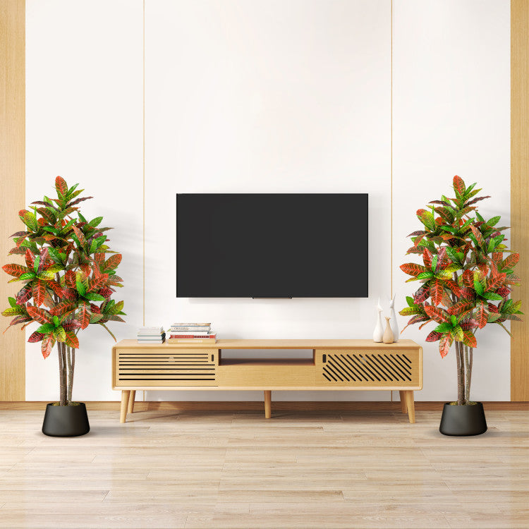 5 FT Tall Artificial Croton Plant with Gradient Leaves and Nursery Pot