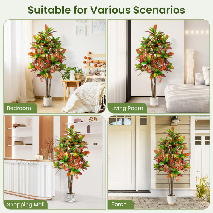 5 FT Tall Artificial Croton Plant with Gradient Leaves and Nursery Pot