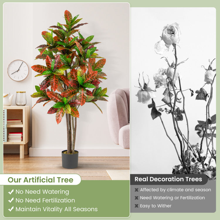 5 FT Tall Artificial Croton Plant with Gradient Leaves and Nursery Pot