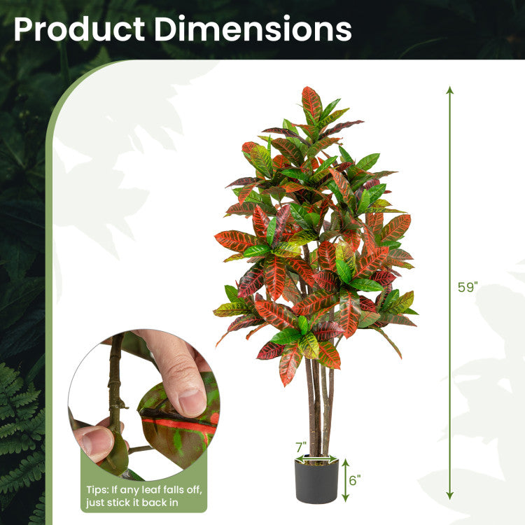 5 FT Tall Artificial Croton Plant with Gradient Leaves and Nursery Pot