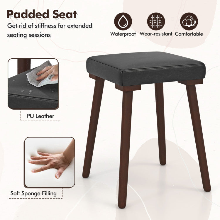 5 Piece Dining Table Set for 4 with 4 Upholstered Stools and Rubber Wood Legs