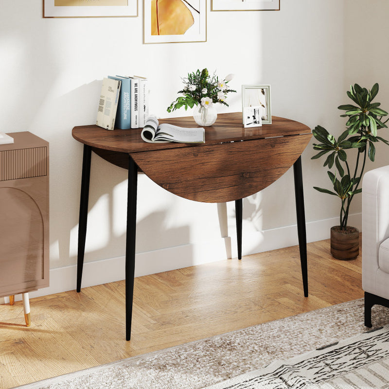 5-Piece round Kitchen Table Set with Drop Leaf Tabletop and 4 Upholstered Dining Chairs