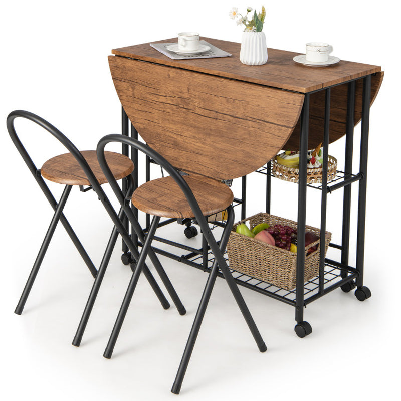 3 Pieces Folding Dining Table and Chair Set