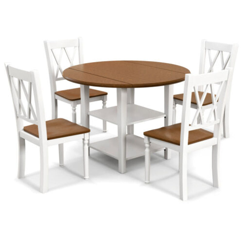 5 Piece round Kitchen Dining Set with Drop Leaf Table Top
