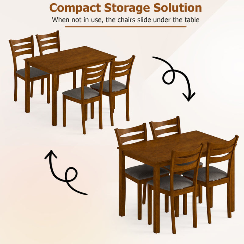 5-Piece Dining Table Set with Linen Fabric Upholstered Chairs and Solid Rubber Wood Frame for 4 People