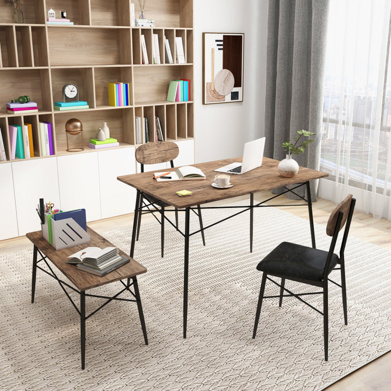 4 Piece Dining Table Set with Bench and 2 Chairs