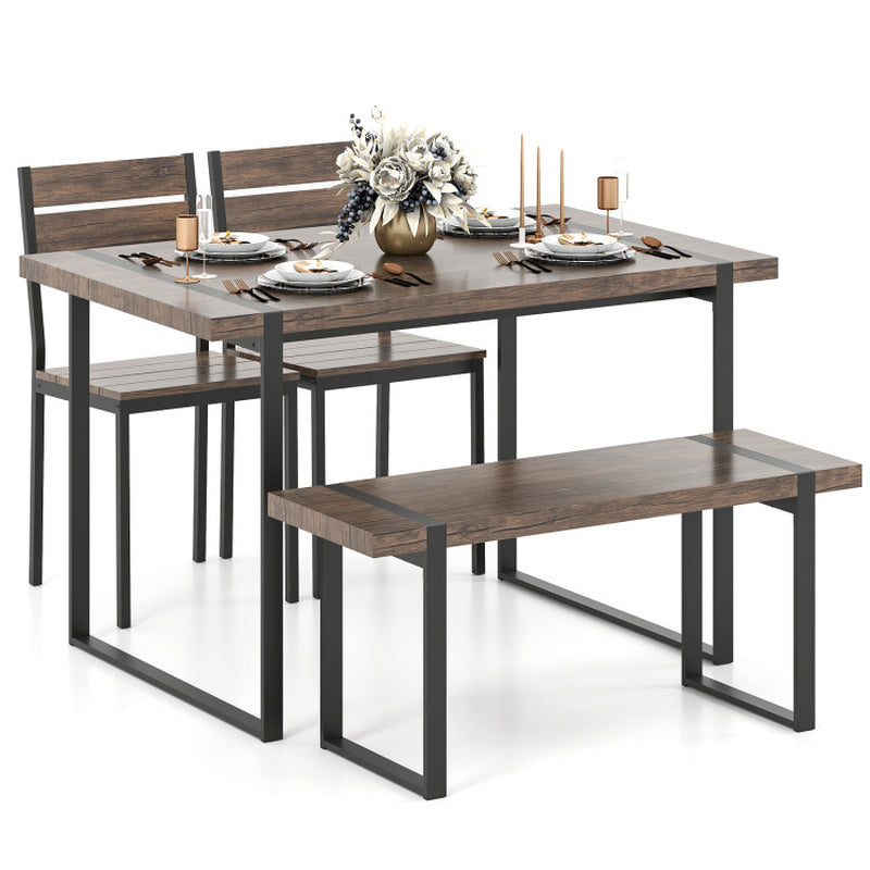 4-Piece Dining Table Set for 4 with 1 Bench and 2 Chairs
