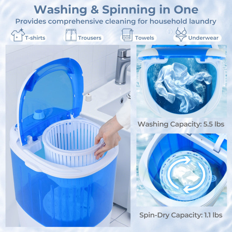 5.5 lbs Portable Semi Auto Washing Machine for Small Space
