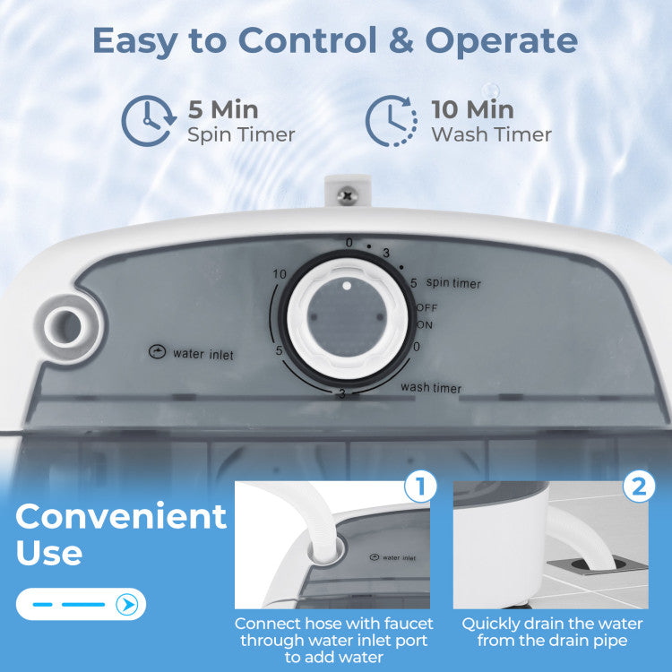 Portable Mini Washing Machine Semi-Automatic Washer and Spinner Combo with Single Tub