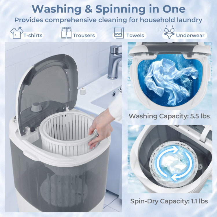 Portable Mini Washing Machine Semi-Automatic Washer and Spinner Combo with Single Tub