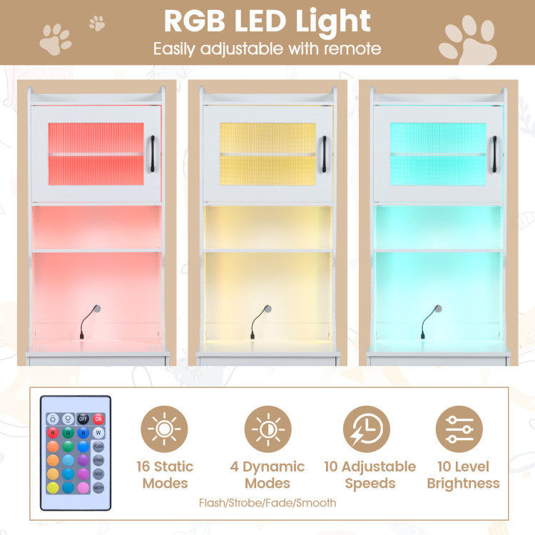 60" Cat Litter Box Enclosure with Adjustable LED Light & Storage Shelves and Charging Station