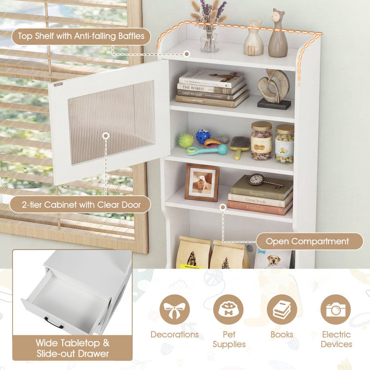 60" Cat Litter Box Enclosure with Adjustable LED Light & Storage Shelves and Charging Station