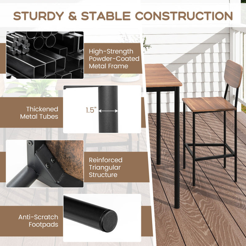 5 Pieces Industrial Dining Table Set with Counter Height Table and 4 Bar Stools