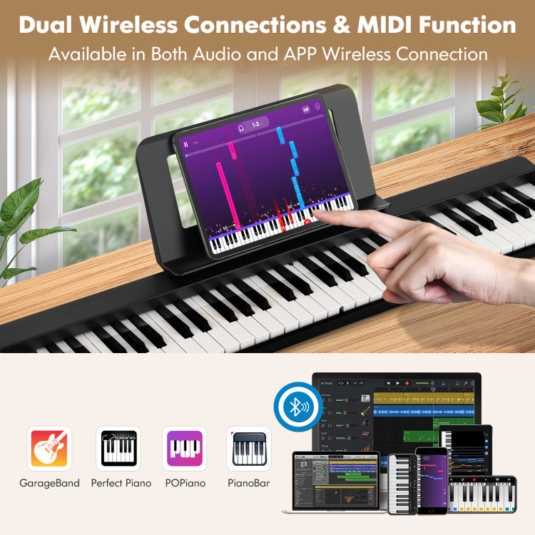 61-Key Folding Piano Keyboard with Full Size Keys and Music Stand