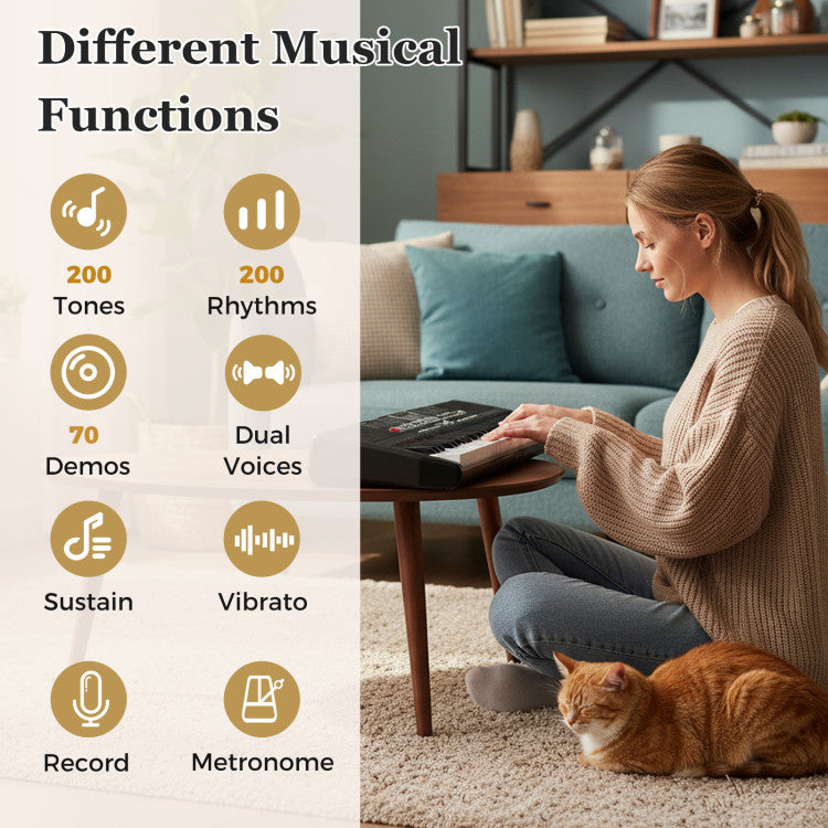 61 Keys Beginners Piano Keyboard Electric Keyboard Kit with Adjustable Stand and Stool