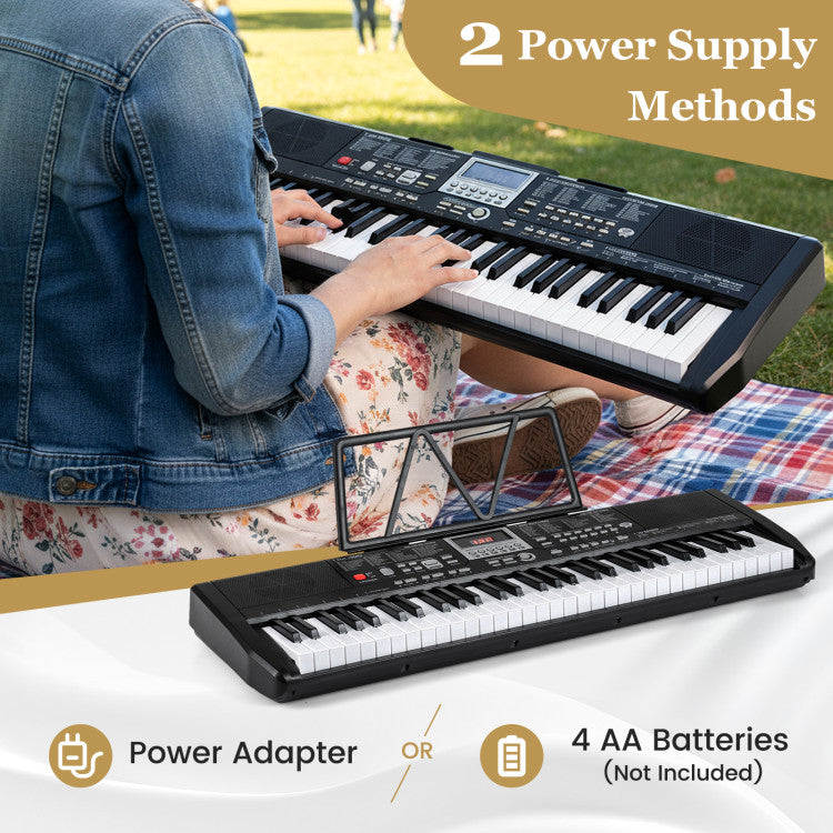 61 Keys Beginners Piano Keyboard Electric Keyboard Kit with Adjustable Stand and Stool