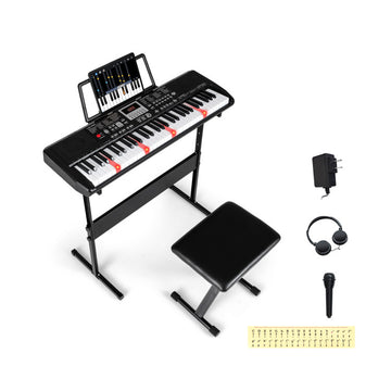 61 Keys Beginners Piano Keyboard Electric Keyboard Kit with Adjustable Stand and Stool