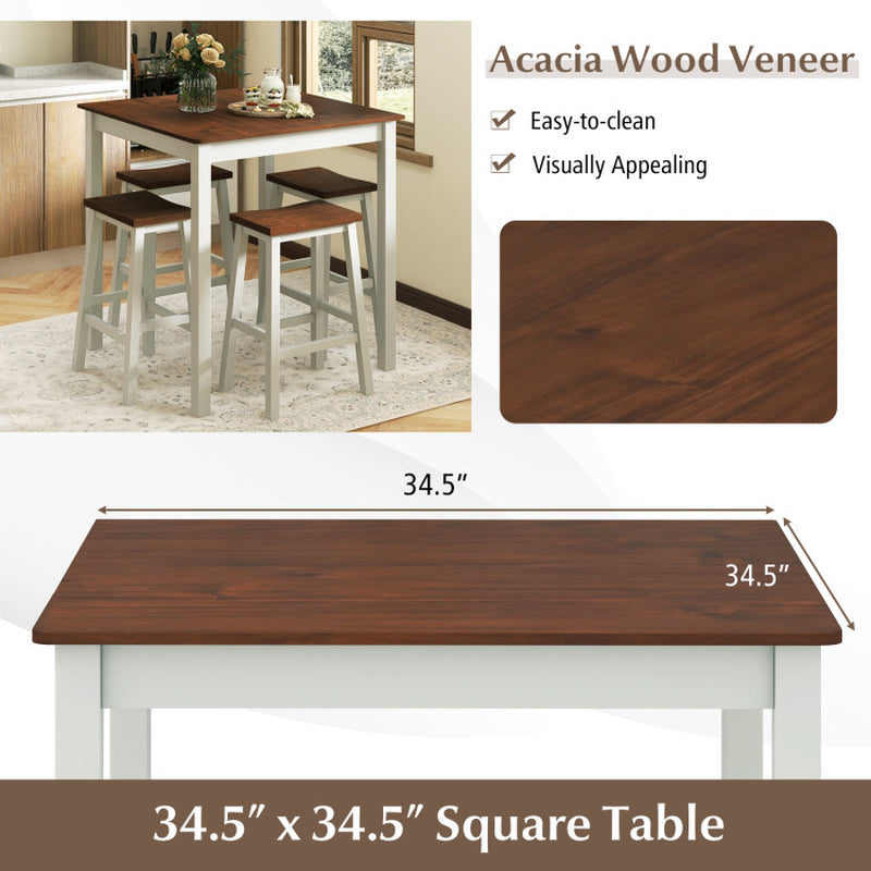 5 Piece Dining Table Set with 4 Saddle Stools for Kitchen Dining Room Apartment