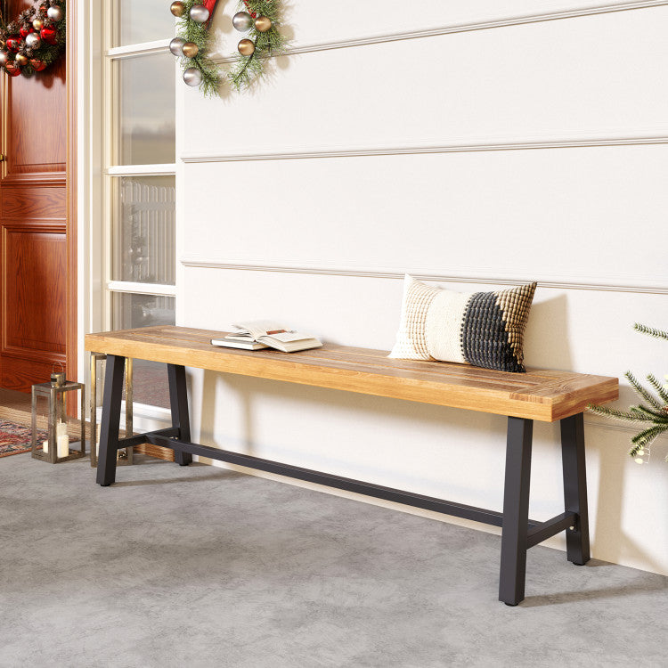 63 Inch 3-Person Acacia Patio Wood Outdoor Backless Bench