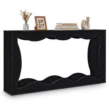 63 Inch Console Table 2-Tier Narrow Entryway Table with Wavy Edge Storage Shelf