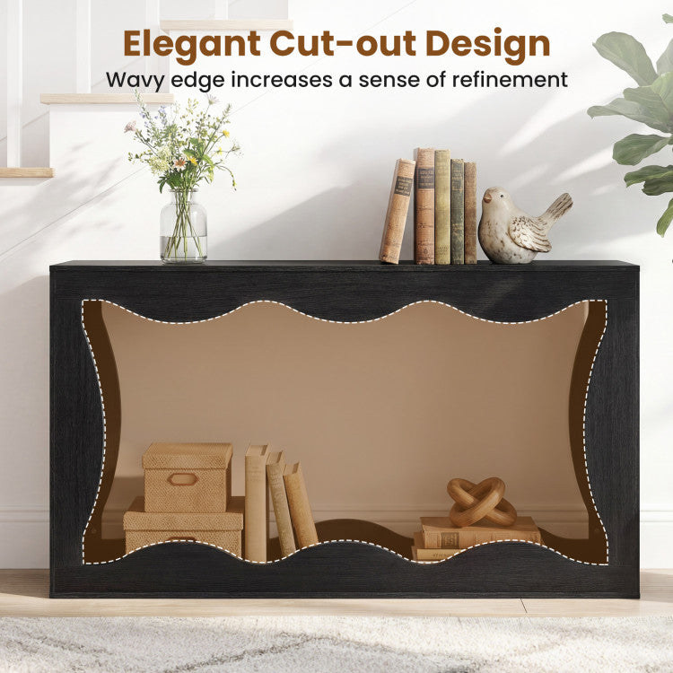 63 Inch Console Table 2-Tier Narrow Entryway Table with Wavy Edge Storage Shelf