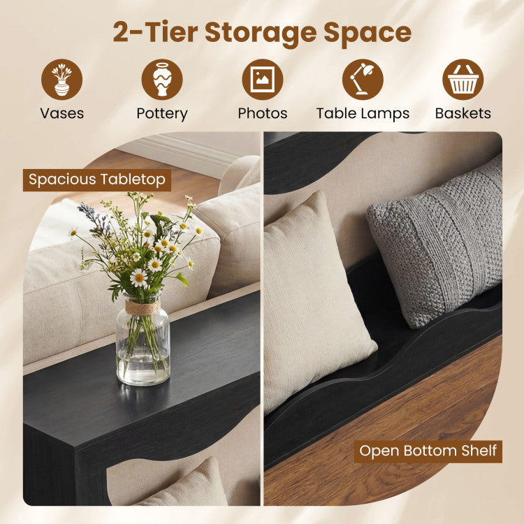 63 Inch Console Table 2-Tier Narrow Entryway Table with Wavy Edge Storage Shelf