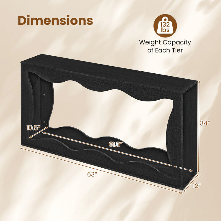 63 Inch Console Table 2-Tier Narrow Entryway Table with Wavy Edge Storage Shelf