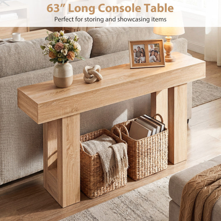 63 Inches Long Console Table Farmhouse Entryway Table with Storage