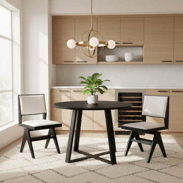 3-Piece Mid-Century Dining Set with 36” round Pedestal Table and 2 Swivel Sherpa Upholstered Chairs