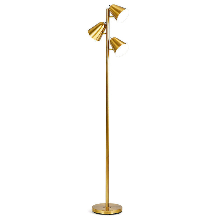 3-Bulb Floor Lamp Standing Tall Tree Lamp with 3 E26 A19 Bulbs and Adjustable Lampshades