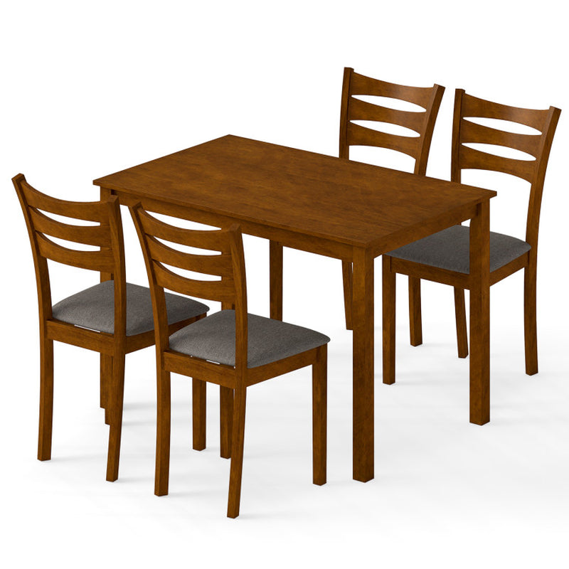 5-Piece Dining Table Set with Linen Fabric Upholstered Chairs and Solid Rubber Wood Frame for 4 People