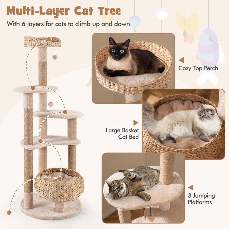 65 Inches Cat Tree with Perch and Soft Hammock for Indoor Cats
