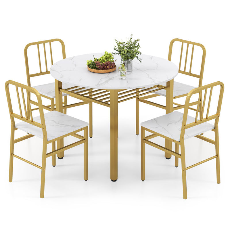 5-Piece round Dining Table Set with Storage Shelf for Dining Room