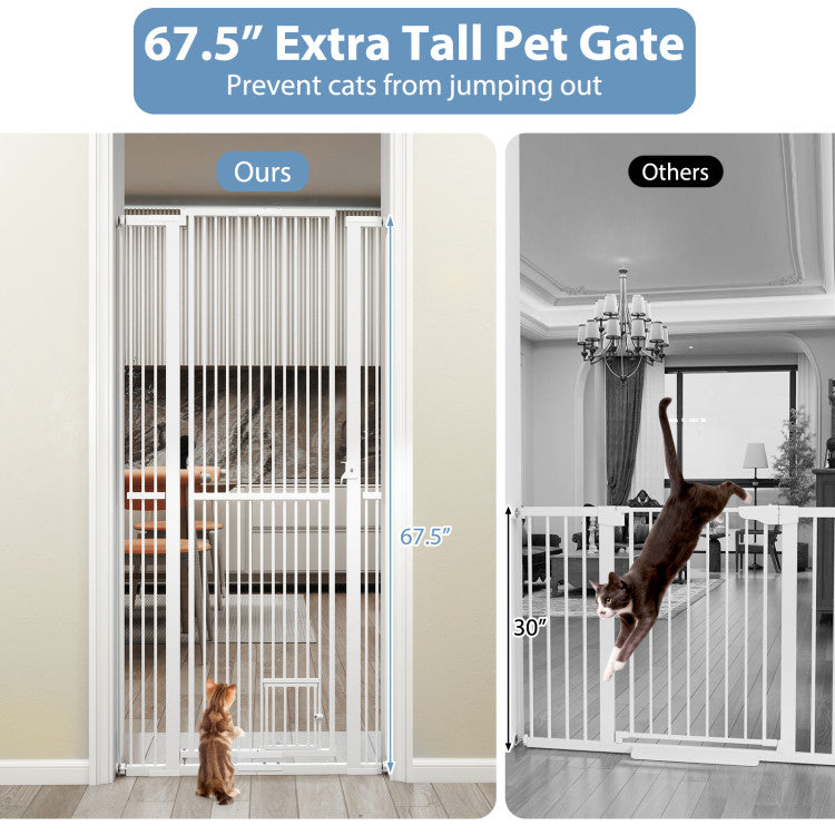 67.5" Extra Tall Pet Gate Heavy-Duty Metal Cat Gate with 30.5"-41" Wide Opening
