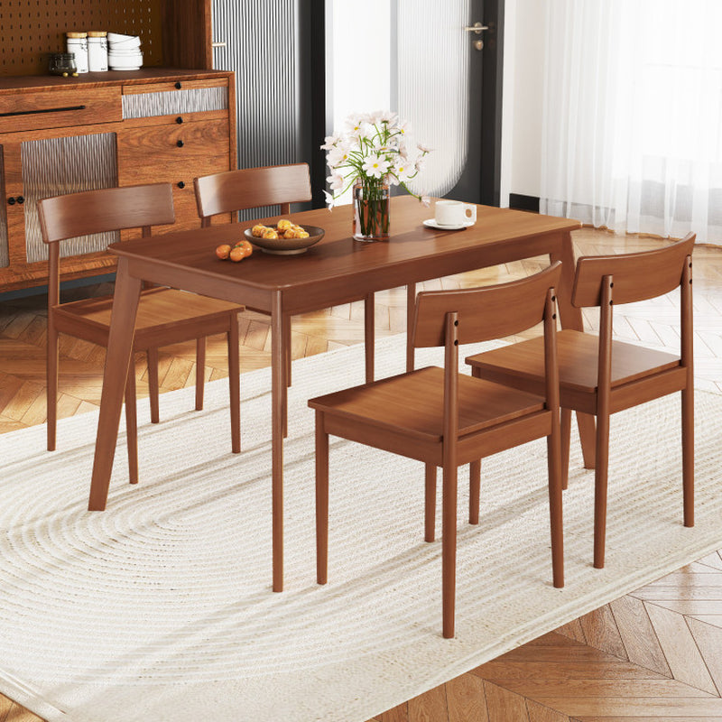 5 Piece Wood Dining Table Set with Rubber Wood Frame and 4 Chairs
