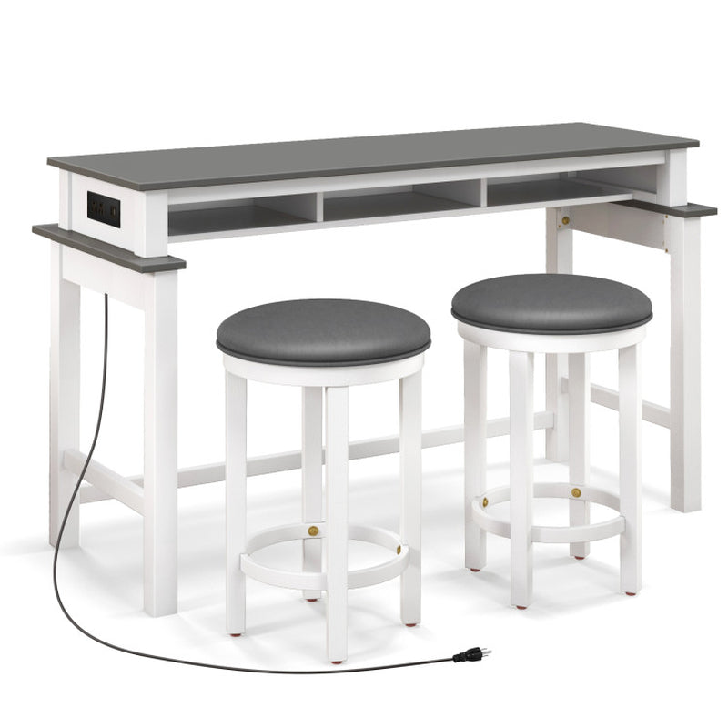 3-Piece Home Bar Set with 2 Upholstered Bar Stools, Outlets and USB Ports