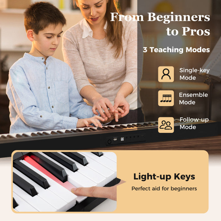 88 Key Foldable Piano Keyboard Portable Semi Weighted Electric Piano